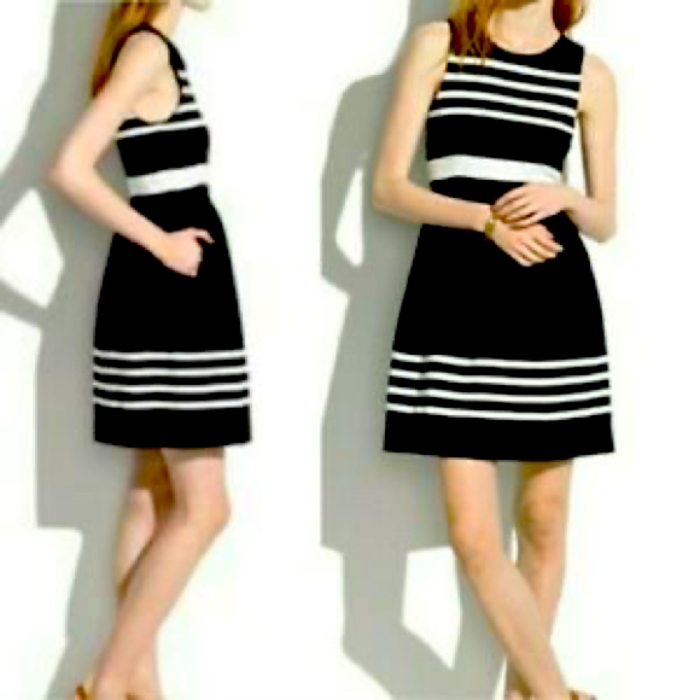 Black and white striped mini dress
